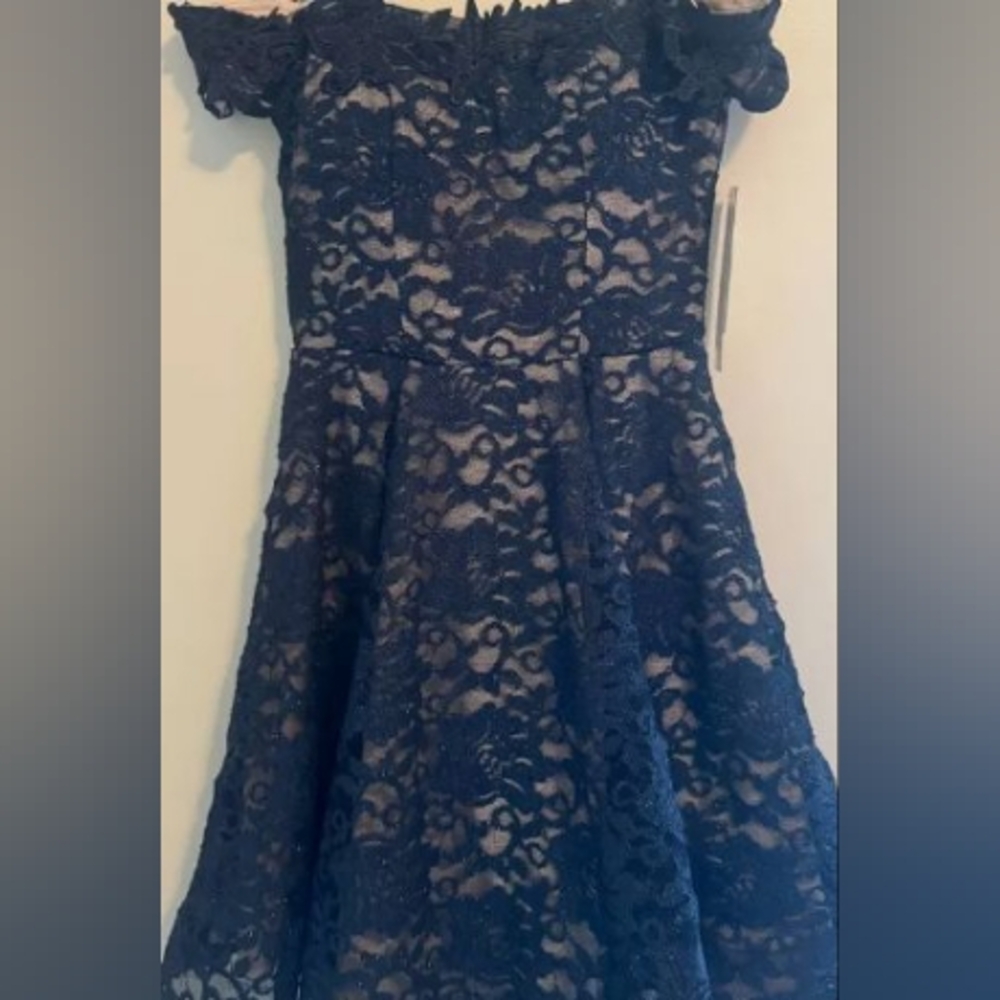 Elegant Navy Blue Lace Dress